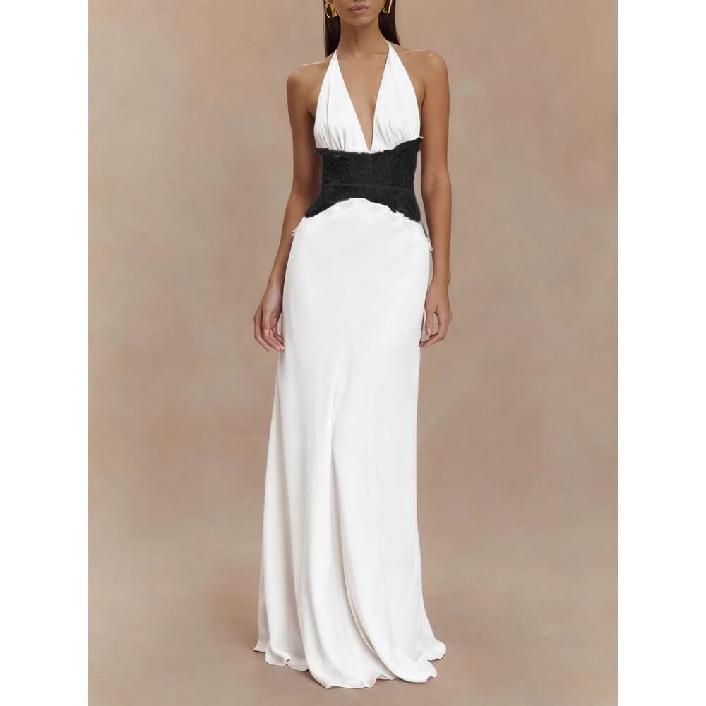 Halter Neck Lace Trimmed Maxi Dress - Picture 12 of 15